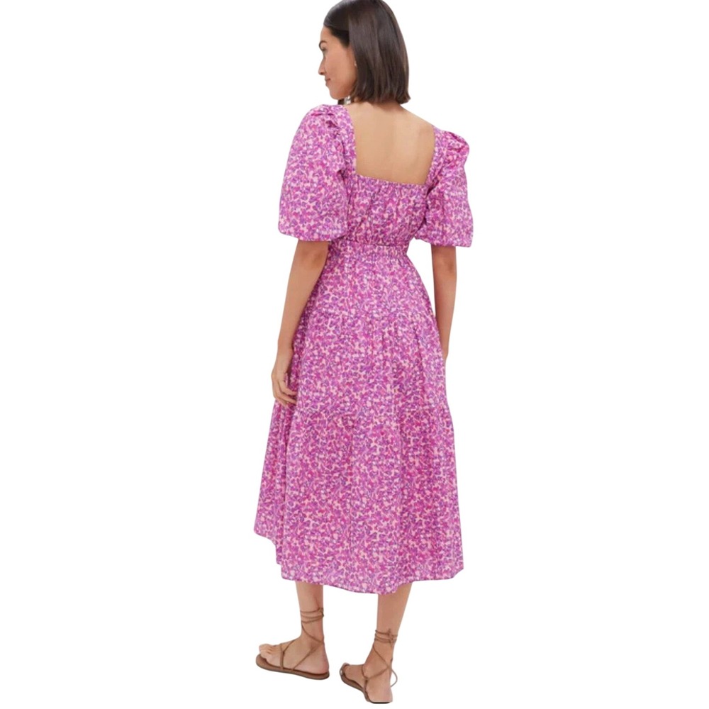 Hyacinth House Estella Midi Dress Women L Pink Floral Puff Sleeve Cottagecore - Picture 6 of 16